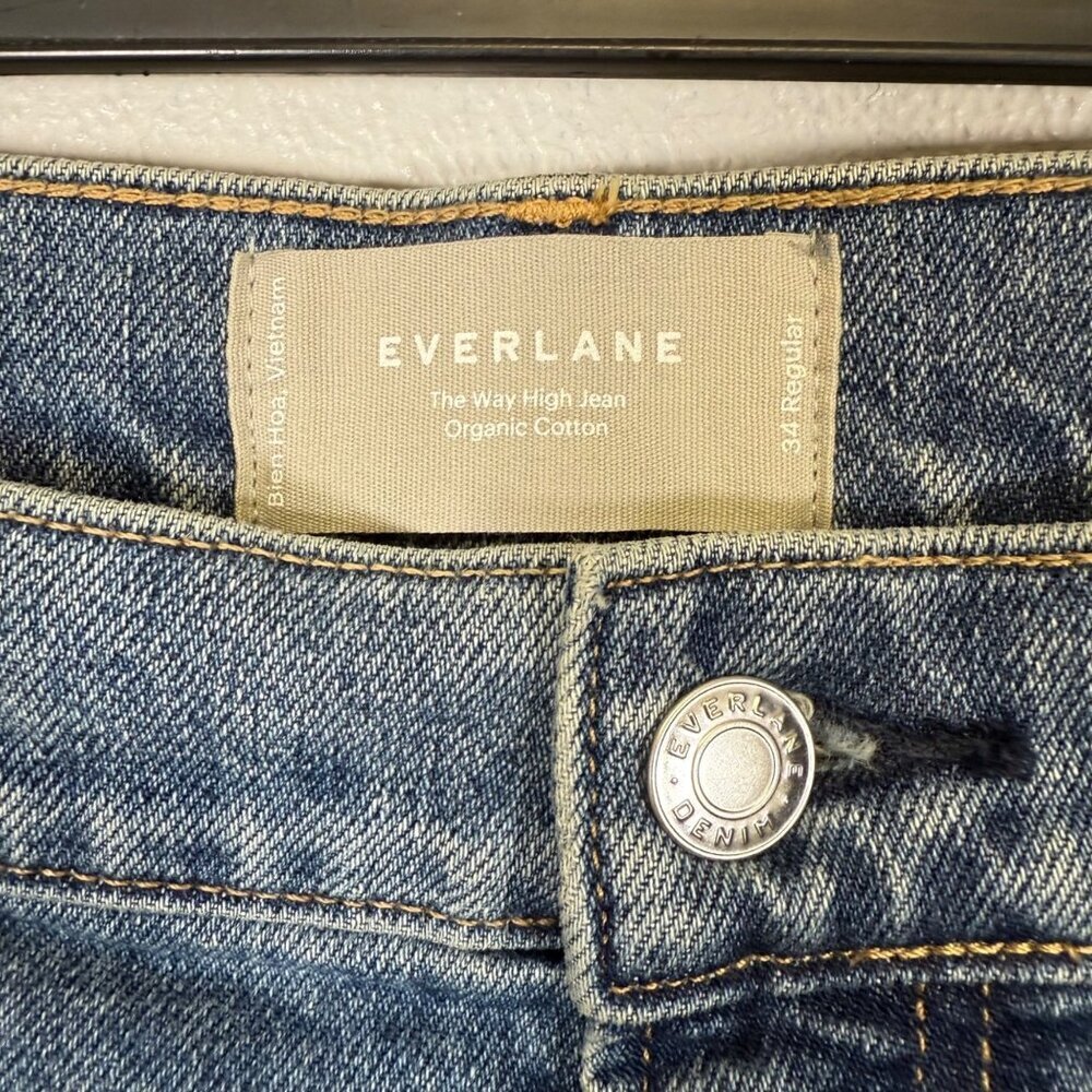 Everlane The Way High Organic Cotton Jeans High Rise Straight Regular 34 Raw Hem - Picture 4 of 14